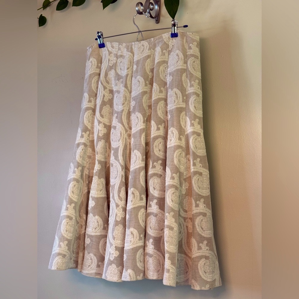 ISDA & CO Elegant‎ Cream Lace Skirt Cotton Linen & Silk size8